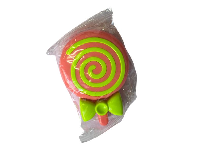 Strik lolly-vormige contactlens opbergset, kleur: rode basis en gele strik