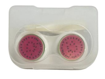  Bewaarset voor contactlenzen in de vorm van een meloen, kleur: wit, rood