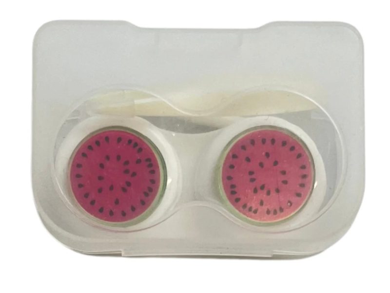 Bewaarset voor contactlenzen in de vorm van een meloen, kleur: wit, rood