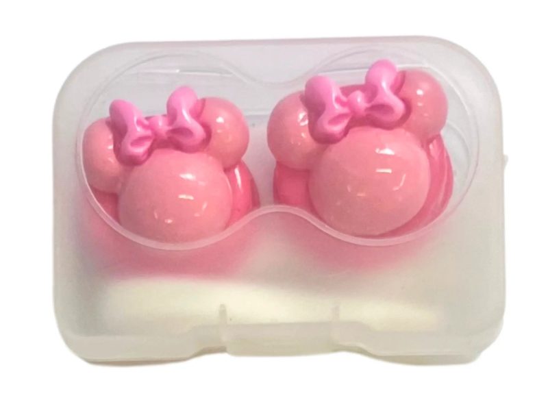 Minnie figuurtje contactlens bewaarset, kleur: roze basis, roze, roze strik