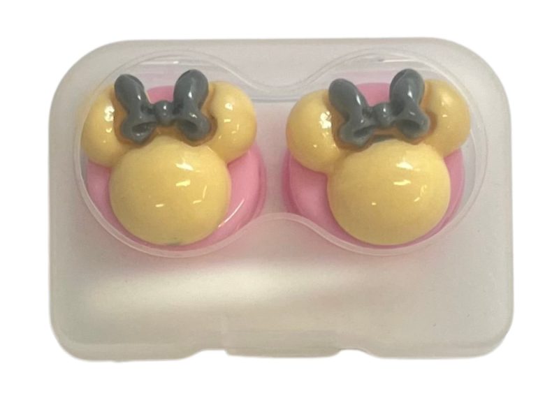 Minnie figuur contactlens bewaar set, kleur: roze basis, geel, grijze strik