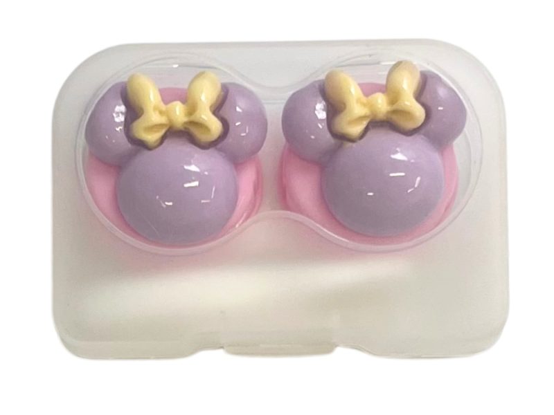 Minnie figuur contactlens bewaar set, kleur: roze basis, paars, gele strik