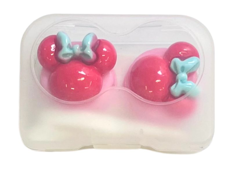 Minnie figuur contactlens bewaar set, kleur: roze basis, rood, blauwe strik