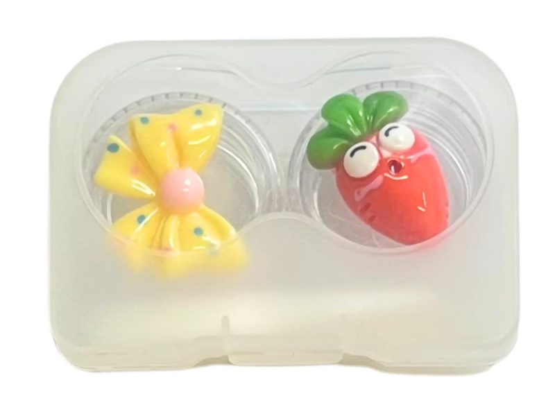 Wortelstrik figuur contactlens bewaarset, kleur: oranje, geel