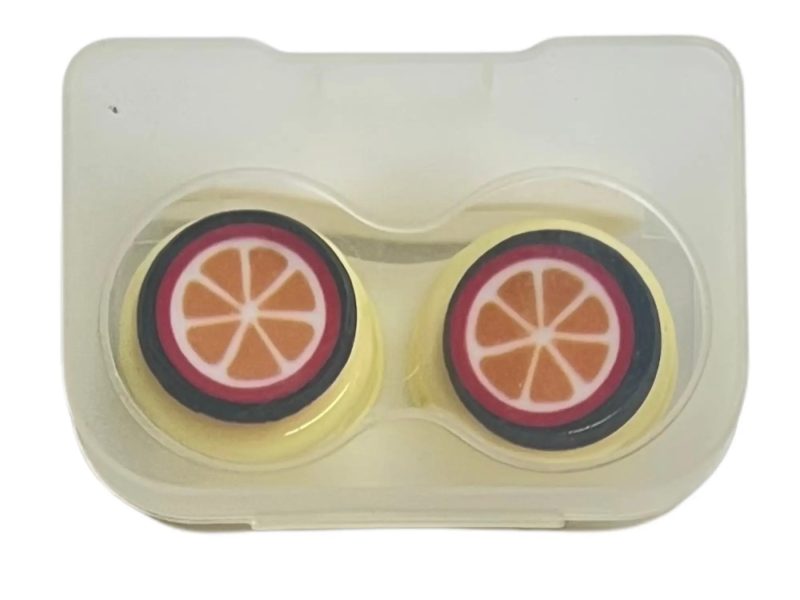 Oranje figuur contactlens bewaarset, kleur: gele basis, oranje