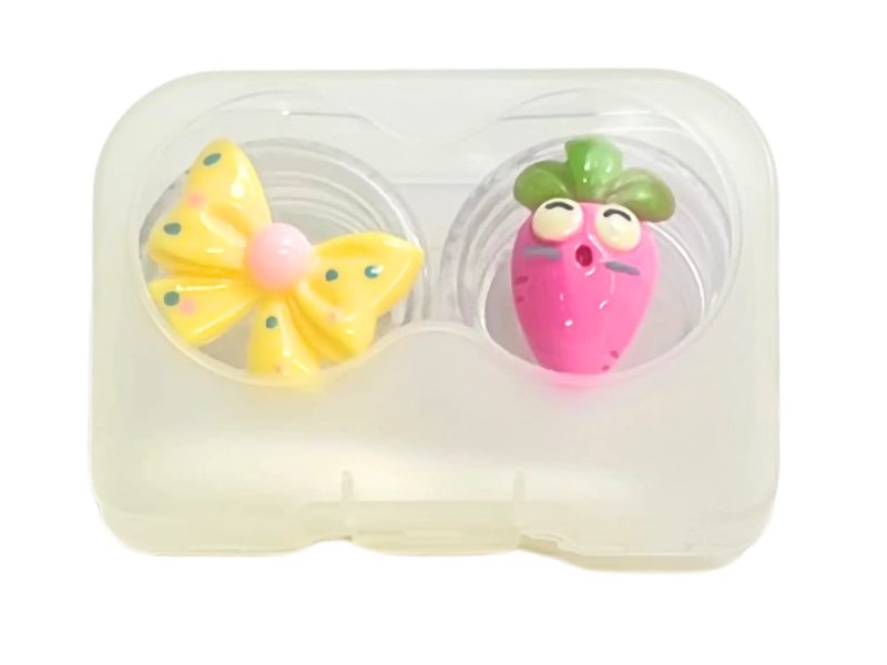 Wortelstrik figuurtje contactlens bewaar set, kleur: roze, geel